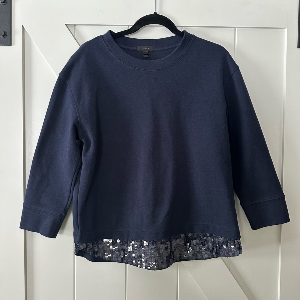 J Crew Sequin trim Pullover Sweatshirt 3/4 sleeve